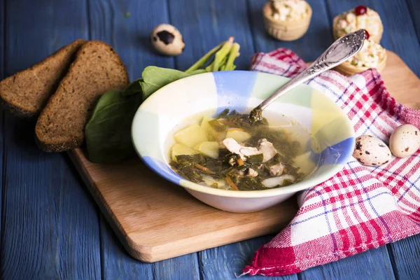 Grön soppa med ängssyra och spenat — Stockfoto