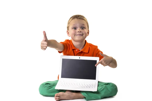 Funny boy with laptop — Stock Photo, Image