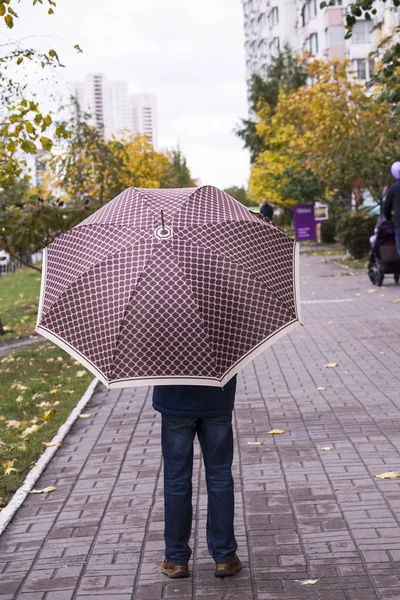 우산 아래가을에 있는 소년 — 스톡 사진
