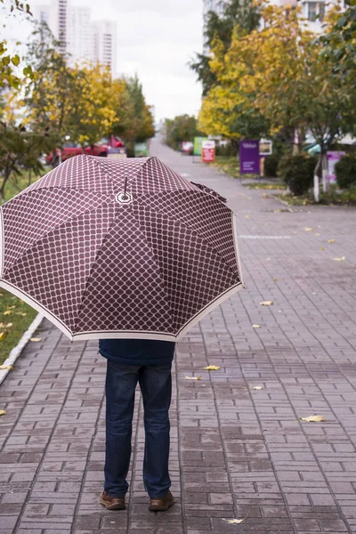 Ragazzo in autunno sotto un ombrello — Foto Stock