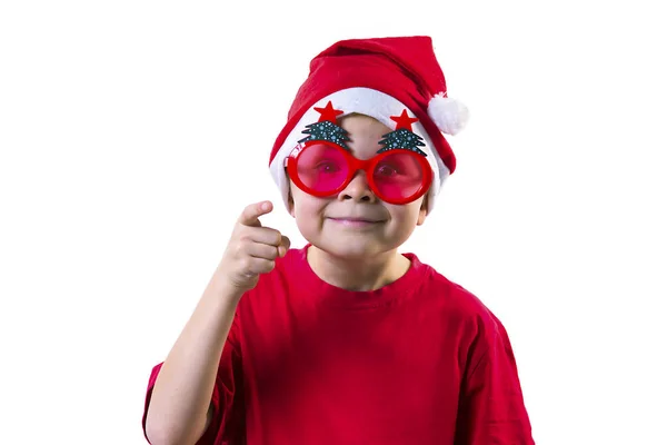 Забавный Мальчик Санта Клаус Белом Фоне — стоковое фото