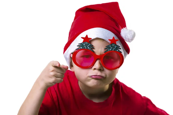 Забавный Мальчик Санта Клаус Белом Фоне — стоковое фото