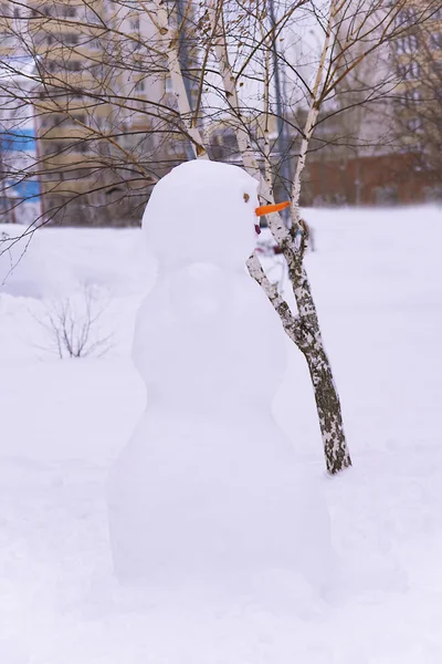 冬の雪の中の雪だるま — ストック写真