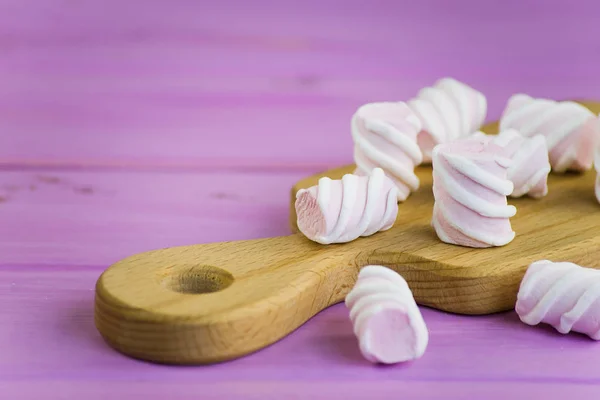 Marshmallow Candy Pink Wooden Background — Stock Photo, Image