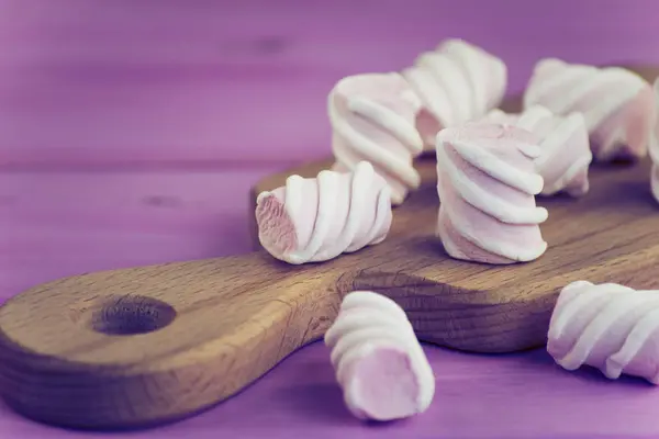 Marshmallow Candy Pink Wooden Background — Stock Photo, Image