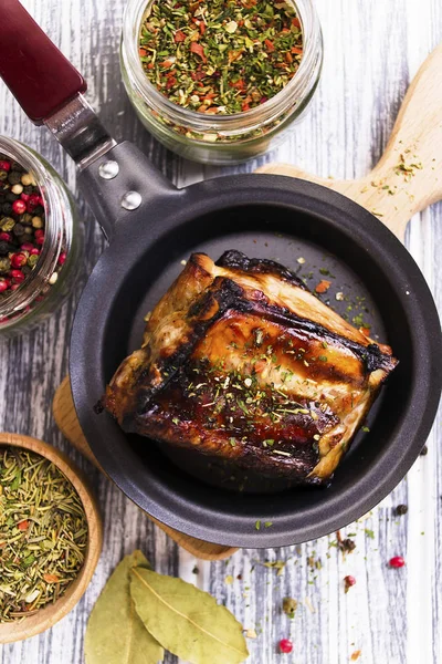 Pork Ribs Baked Oven Honey Sauce Wooden Background — Stock Photo, Image