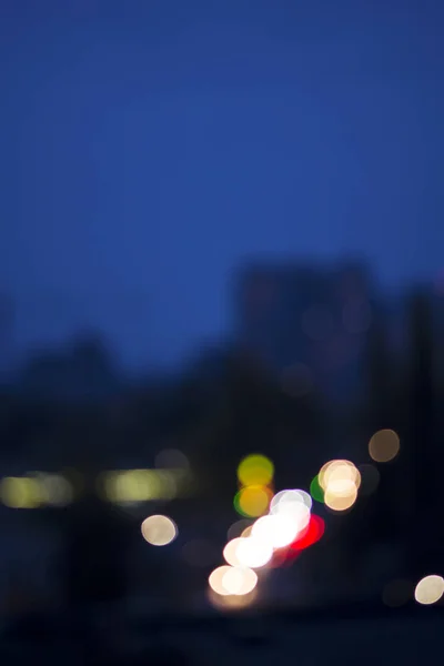 Building Evening City Multi Colored Blurry Car Lights Road Intersection — Stock Photo, Image