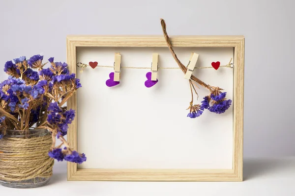 Heart Hanging Clothespin Rope Lilac Flower Background — Stock Photo, Image