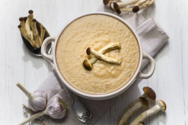 Mushroom soup puree with vegetables on chicken broth — Stock Image Mushroom Soup Puree Vegetables Chicken Broth Stock Image