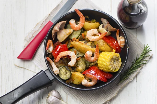 Pan Fried Vegetables Shrimp Squid Spices — Stock Photo, Image