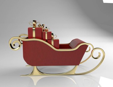 Christmas sliegh,sled with gifts,3d render. clipart