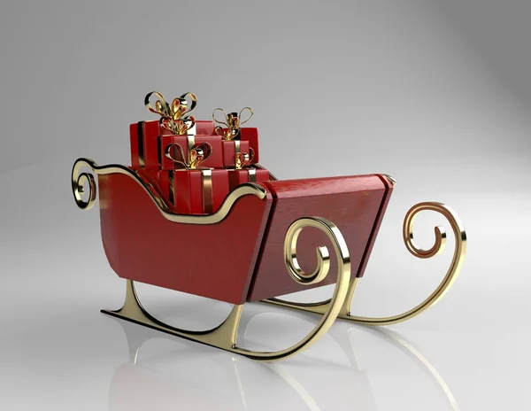 Sliegh de Navidad, trineo con regalos, 3d render . — Foto de Stock