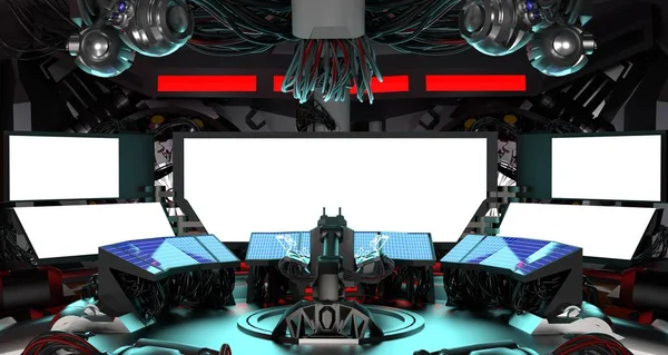 Siber punk odası, veri merkezi, 3D görüntüleme.