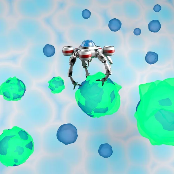 Robô nano com bactérias, nanorobot estuda bactérias, Nanobot, Me — Fotografia de Stock