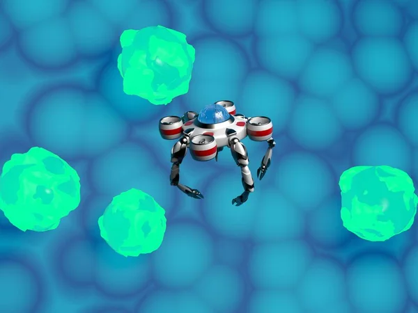 Robot nano dengan bakteri, Nanobot, konsep medis masa depan, 3d ren — Stok Foto