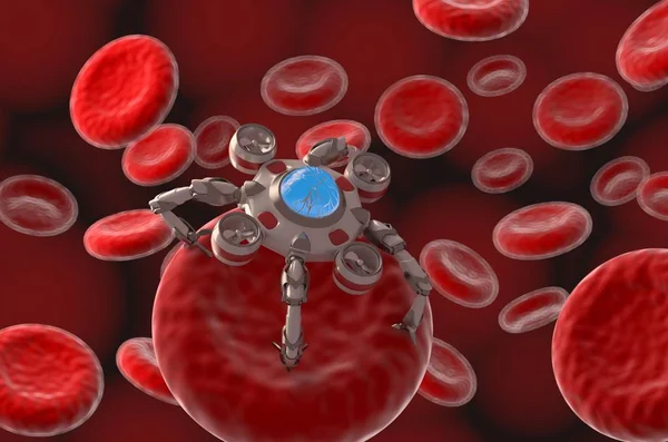 Robot Nano dalam pembuluh darah, konsep medis, 3d render — Stok Foto