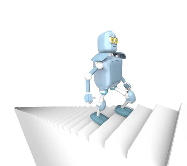 Робот ходить по сходах, на білому тлі, 3d рендерингу . — стокове фото