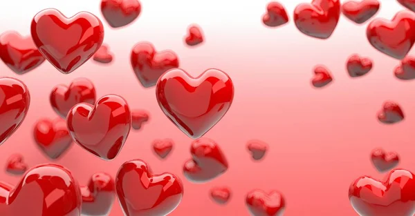Sevgililer Günü arkaplanı pembede kırmızı kalpler, 3D görüntüleme. — Stok fotoğraf