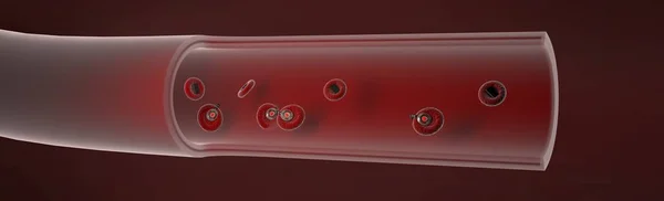 Rood bloed met micro-robots in de slagader, bloedvat doorgesneden met — Stockfoto