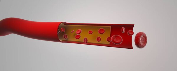 red blood in artery ,Blood vessel sliced with erythrocytes,3d re