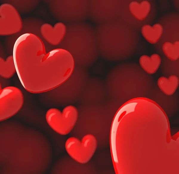 Kırmızı kalpleri olan Sevgililer Günü arkaplanı, 3 boyutlu görüntüleme. — Stok fotoğraf