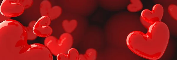 Kırmızı kalpleri olan Sevgililer Günü arkaplanı, 3 boyutlu görüntüleme. — Stok fotoğraf