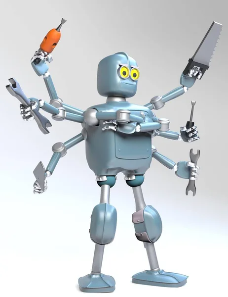 Retro robot with many tools,octopus,robot handyman,3d render. Royalty Free Stock Obrázky