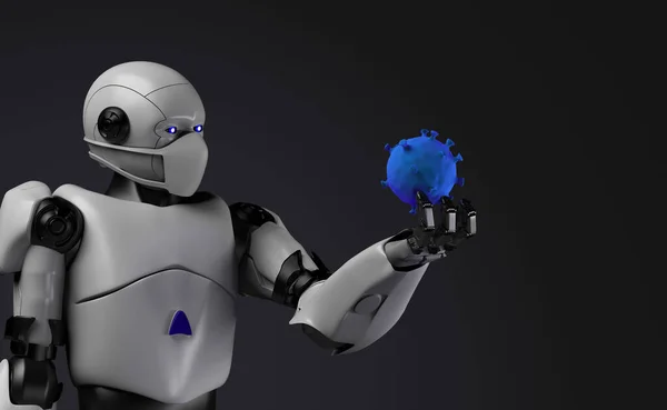 Robot, sargı bezi maskeli bir koronavirüs, bakterili bir nano robot, 3D görüntüleme..
