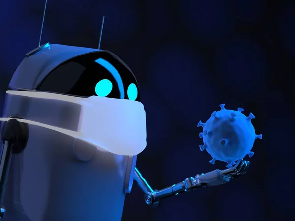 Robot, sargı bezi maskeli bir koronavirüs, bakterili bir nano robot, 3D görüntüleme..