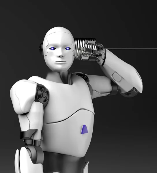 Humanoïde Robot Met Een Touwtelefoon Robot Luistert Render — Stockfoto