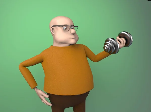The fat man work out with dumbbells,3d render.