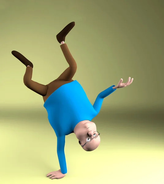 Şişman adam tek kolunda duruyor, akrobatik, üç boyutlu..