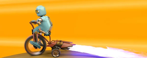 Jet motorlu çocuk motorlu robot, hızlı hızlı konsept, 3D render.
