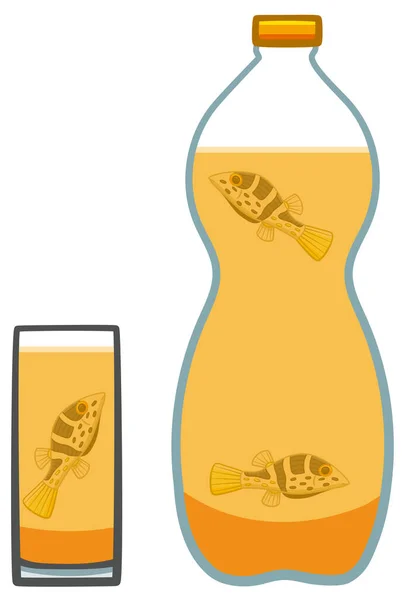 Valentin 'in sivri burunlu balon balığı şişede ve bardakta soda. — Stok Vektör