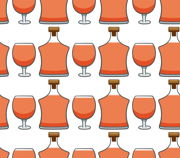 Bottiglia e vetro di modello senza cuciture di cognac — Vettoriale Stock