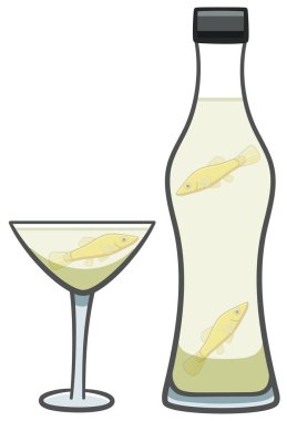 Çinli yosun yiyici şişenin içinde balık tutar ve bir bardak martini içer.