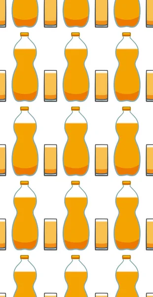 Flasche und Glas mit orangefarbenem Limonadenmuster — Stockvektor