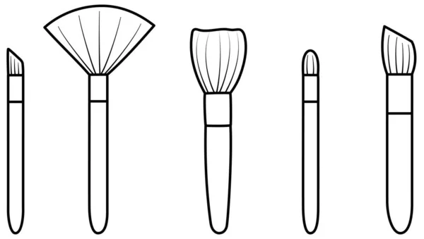 Beyaz arkaplanda beş makyaj fırçası siyah çizgi — Stok Vektör