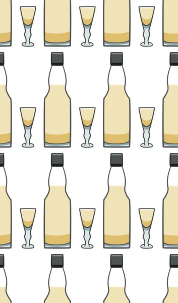 Bottiglia e vetro con motivo sherry senza cuciture — Vettoriale Stock