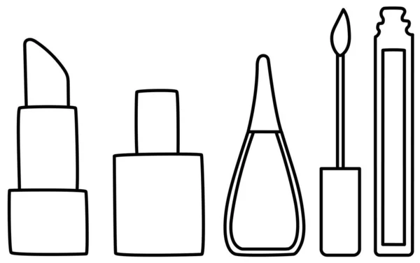 唇彩、口红及指甲油黑线套装 — 图库矢量图片