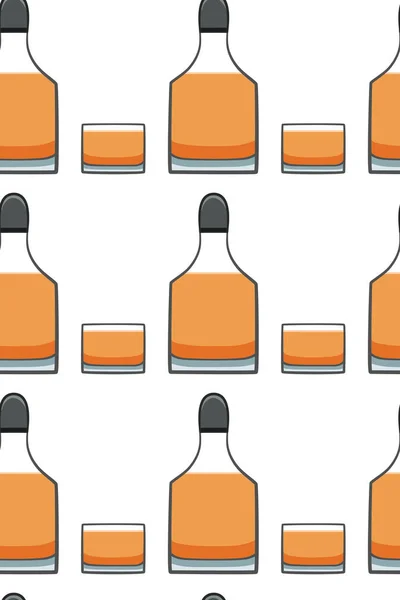 Fles en glas whisky naadloos patroon — Stockvector