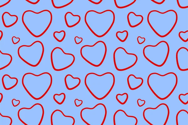 Rode lijn harten naadloos patroon op blauwe achtergrond — Stockvector