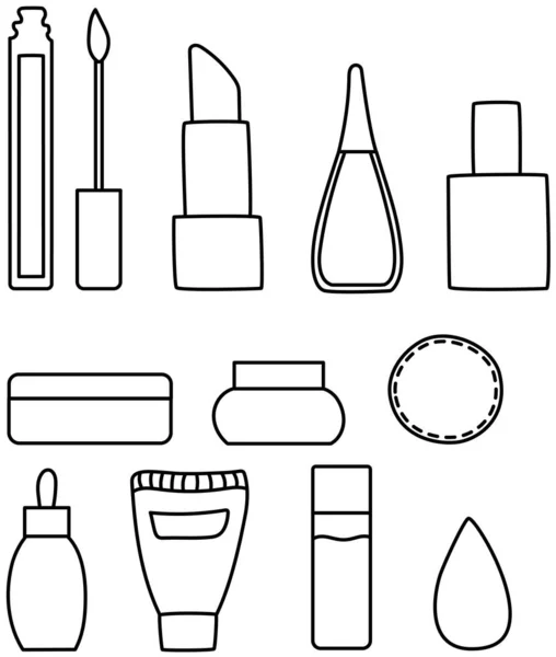 Schönheitsprodukte für Gesicht und Fingernägel in Linien gesetzt — Stockvektor