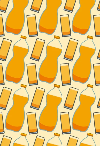 Flasche und Glas mit orangefarbenem Soda-Muster auf beigem Hintergrund — Stockvektor
