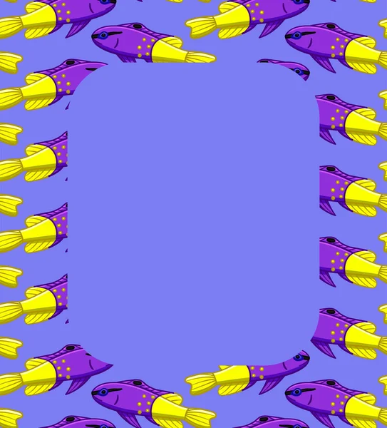 Cadre avec motif de poissons Royal gramma sur fond de pourpre — Image vectorielle
