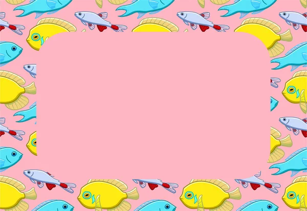 Espace de copie rectangulaire sur le motif du poisson. Fond rose — Image vectorielle