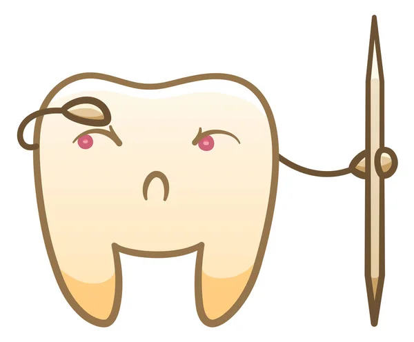 Karikatur-Zahn mit Zahnstocher zum internationalen Zahnarzttag — Stockvektor