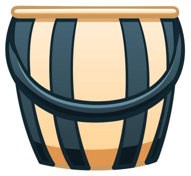 Mavi ve sarı şeritli plastik kova temizlik için mavi saplı beyaz arka plan