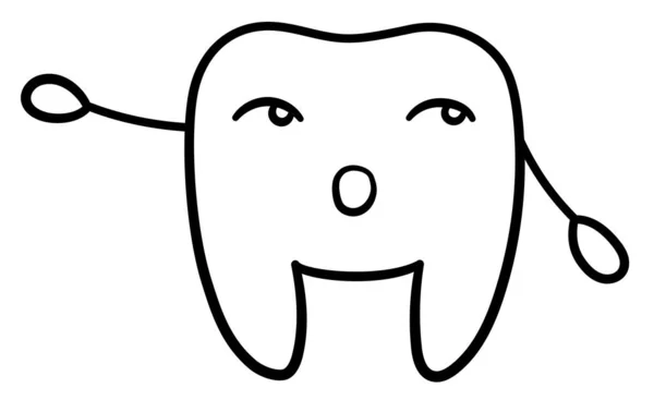 Desenhos animados dente linha preta apontando para algo para o Dia Internacional do Dentista — Vetor de Stock
