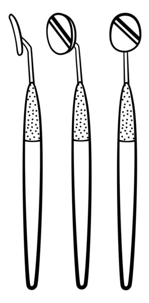 Mond spiegels voor tandarts vanuit verschillende hoeken in zwarte lijnen op een witte achtergrond — Stockvector